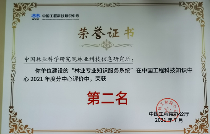 林业专业知识服务系统2021年度获评优秀 林业专业知识服务系统2021年度获评优秀